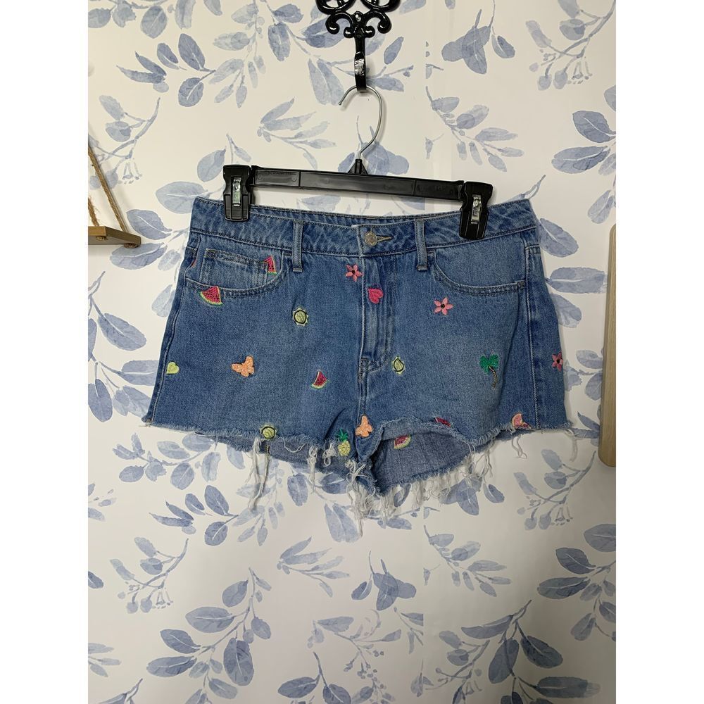 Forever 21 Womens Embroidery High Rise Denim Shorts